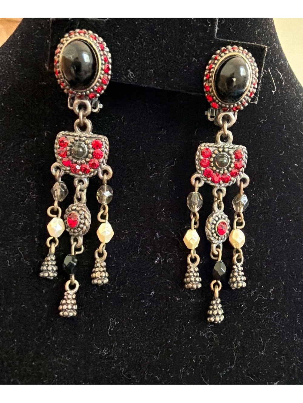 VTG 2000s Victorian Revival Gothic Red Austrian Crystal Chandelier Clip Earrings